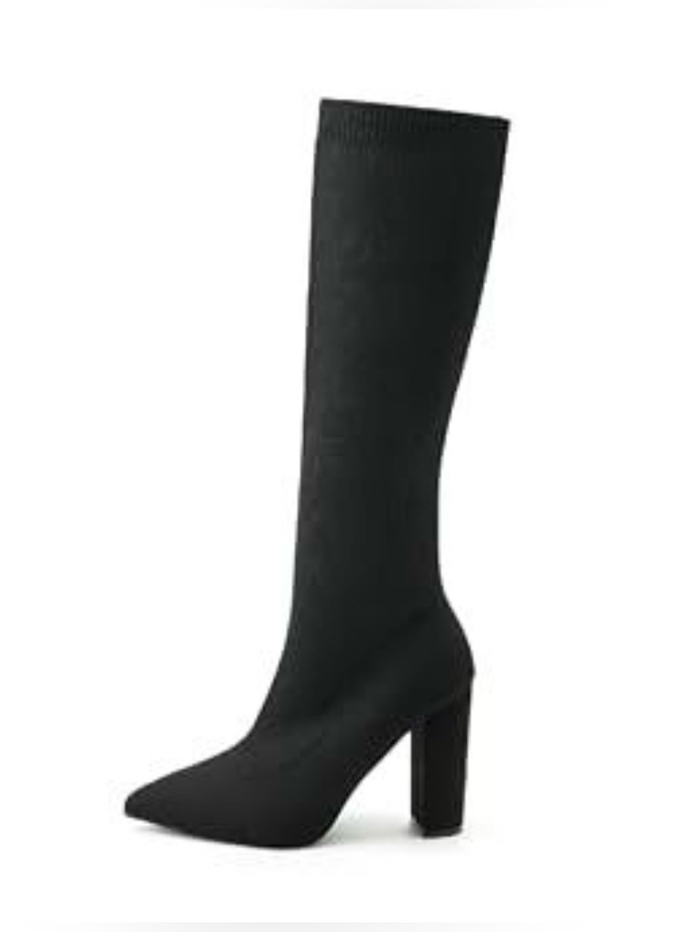 Newbella Women’s Knee-High Stretch Sock Boot with Block Heel in Black US Size 10